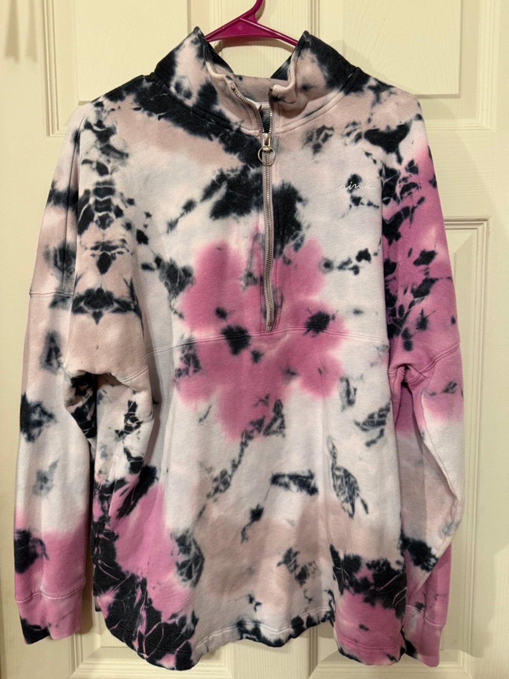 PINK Victoria's Secret Pink, Black & White Tie-Dye Half-Zip Hoodie